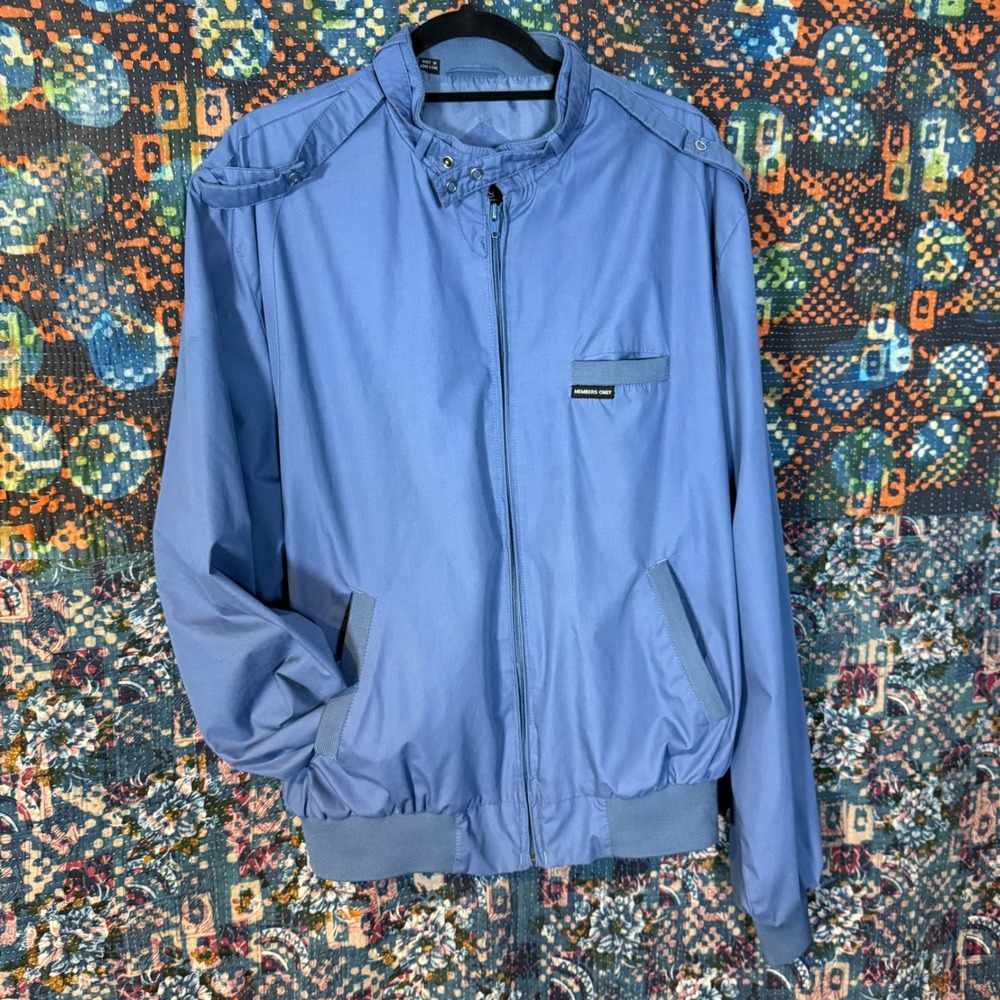 Members Only Mens Iconic Racer Jacket Blue Vintage 44L Full Zip Epaulettes - Picture 4 of 14